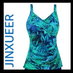 NWT Jinxueer Slimming Palm Print Tankini Top